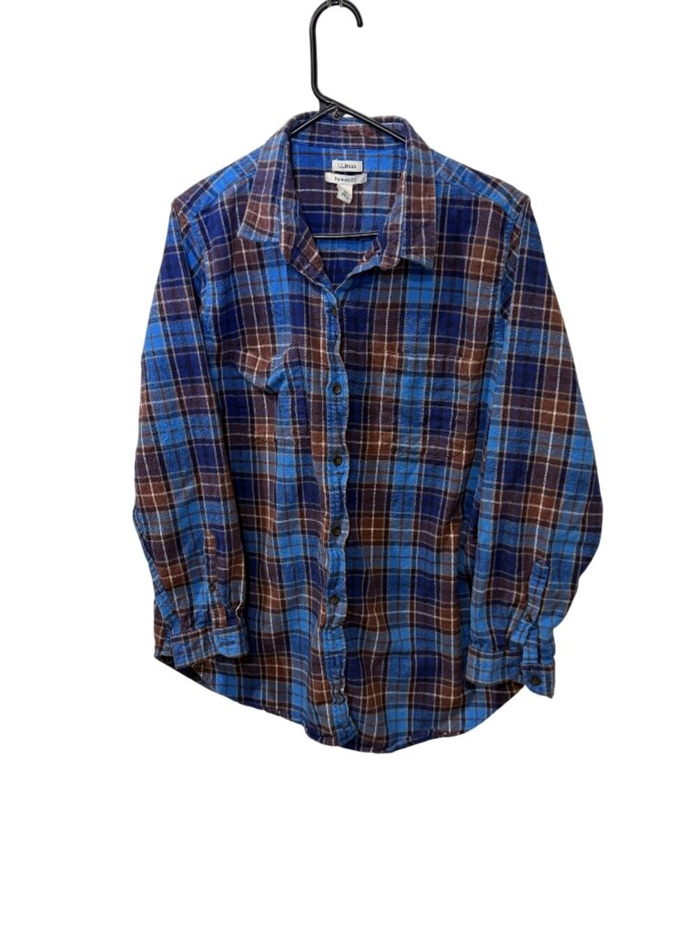 L.L.Bean Blue/Brown Plaid Flannel Shirt Relaxed Fit Button-Down Long Sleeve xl